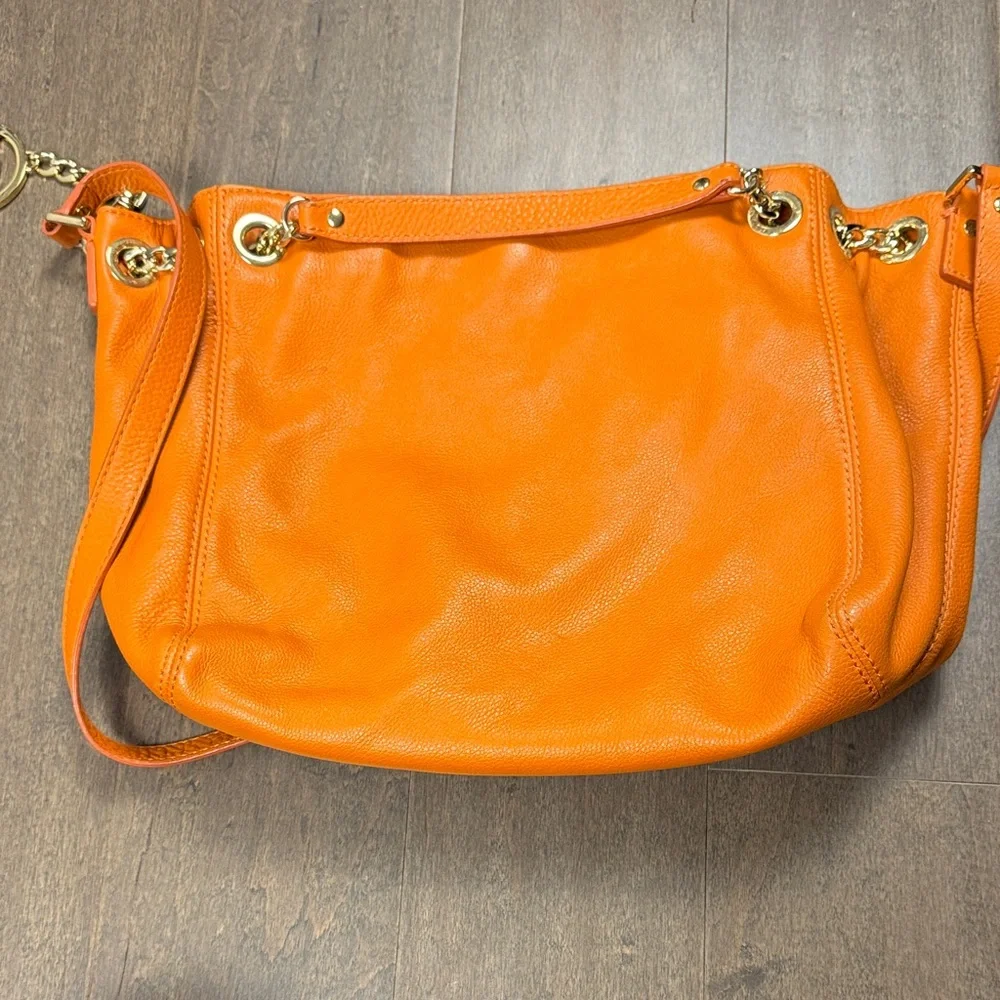Michael Kors Orange Pebbled Leather Hobo Shoulder Bag Gold MK